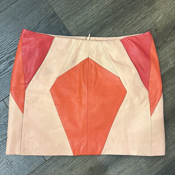 Maje Peach Orange and Magenta Lamb Leather Mini Skirt - Picture 4 of 16